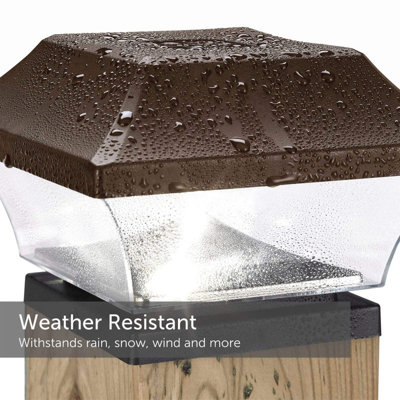 Noma Solar Post Lights | Automatic ON/Off Waterproof Outdoor Cap Lights for 4 x 4 Wooden Post, | Cool White, 8-Pack (Brown) - Image 3